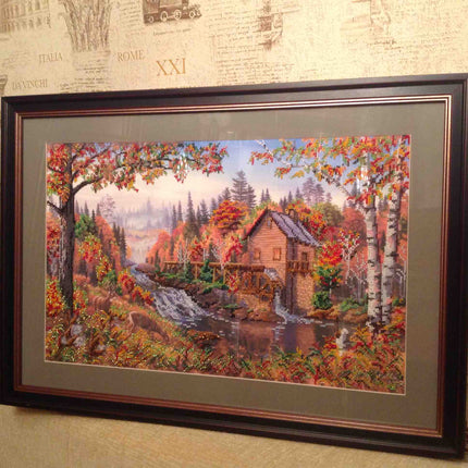 DIY Bead Embroidery Kit "Water-mill" 20.1"x12.6" / 51.0x32.0 cm