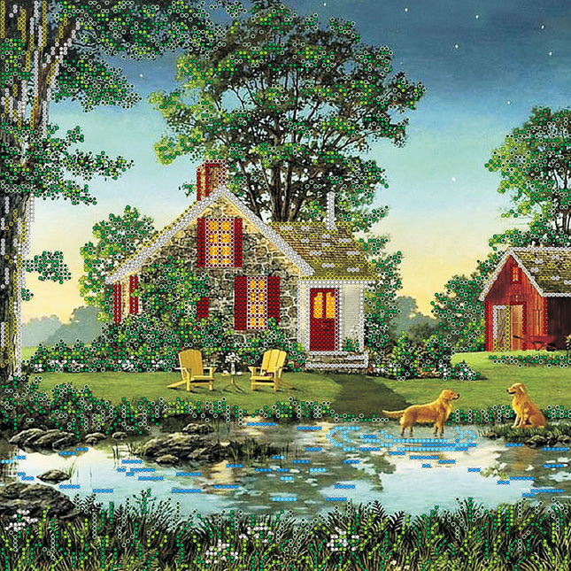 Canvas for bead embroidery "An Evening in the Country" 11.8"x11.8" / 30.0x30.0 cm