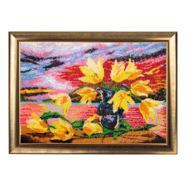 DIY Bead Embroidery Kit "Yellow Tulips" 9.8"x13.8" / 25.0x35.0 cm
