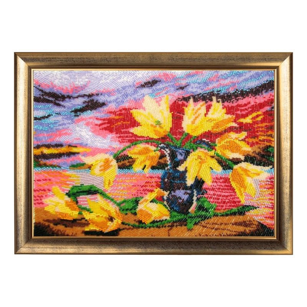 DIY Bead Embroidery Kit "Yellow Tulips" 9.8"x13.8" / 25.0x35.0 cm
