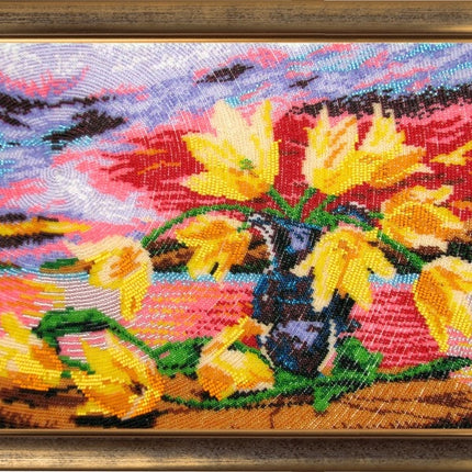 DIY Bead Embroidery Kit "Yellow Tulips" 9.8"x13.8" / 25.0x35.0 cm
