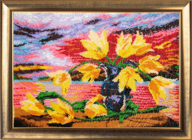 DIY Bead Embroidery Kit "Yellow Tulips" 9.8"x13.8" / 25.0x35.0 cm