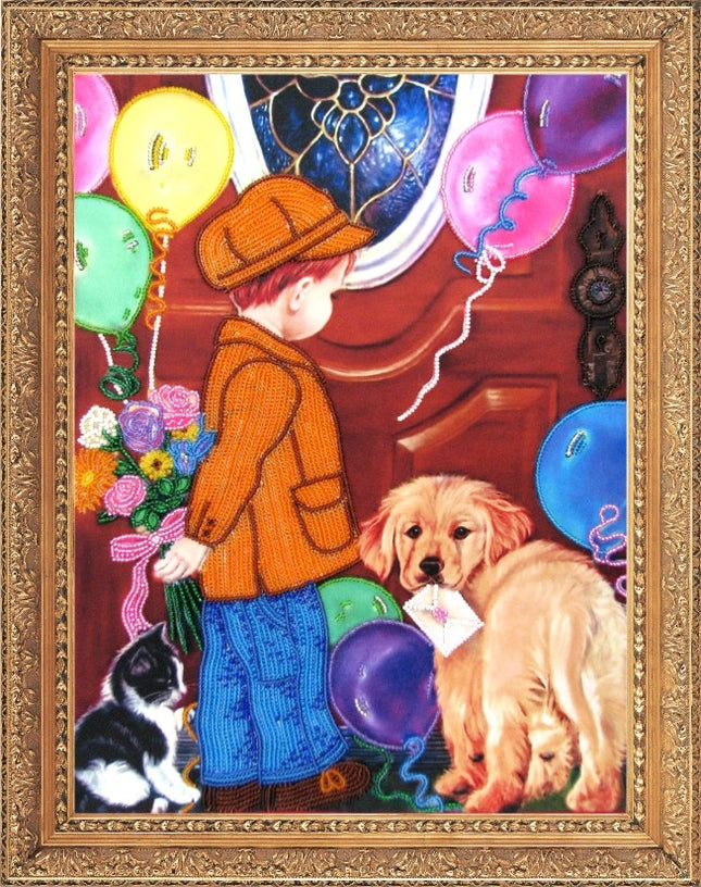 DIY Bead Embroidery Kit "Invitation for a Date" 13.8"x10.2" / 35.0x26.0 cm