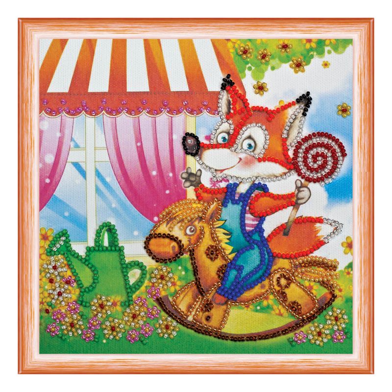 DIY Bead Embroidery Kit "On a rocking horse"  5.9"x5.9" / 15.0x15.0 cm