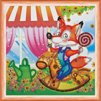 DIY Bead Embroidery Kit "On a rocking horse"  5.9"x5.9" / 15.0x15.0 cm