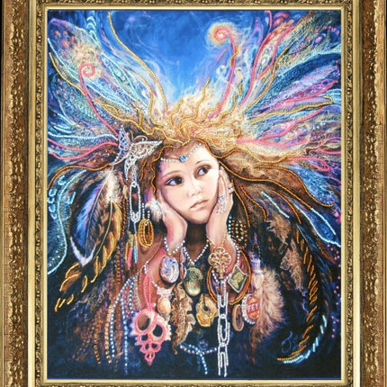 DIY Bead Embroidery Kit "Magpie Fairy (after J. Wall)" 13.4"x10.6" / 34.0x27.0 cm