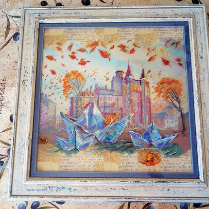 Canvas for bead embroidery "Origami ships" 11.8"x11.8" / 30.0x30.0 cm