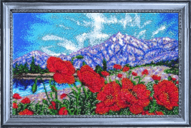 Bead DIY Embroidery Kit "Mountain Poppies" 8.7"x13.8"/ 22.0x35.0 cm