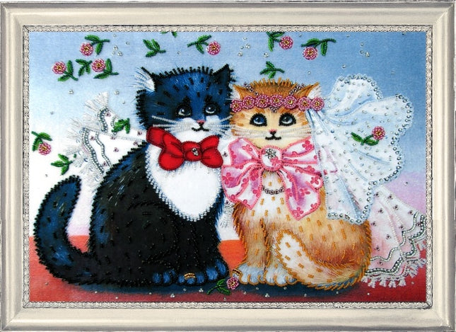 DIY Bead Embroidery Kit "Just Married" 9.8"x14.6" / 25.0x37.0 cm