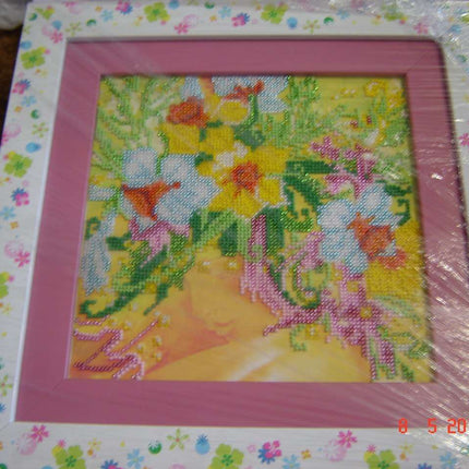 Canvas for bead embroidery "Spring Girl" 7.9"x7.9" / 20.0x20.0 cm