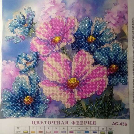 Canvas for bead embroidery "Flower extravaganza" 7.9"x7.9" / 20.0x20.0 cm