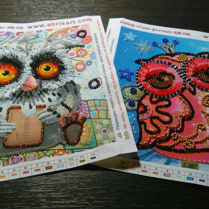 DIY Bead Embroidery Kit "Fairy owl"  5.9"x5.9" / 15.0x15.0 cm