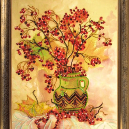 DIY Bead Embroidery Kit "Autumn Beauty" 14.2"x10.6" / 36.0x27.0 cm
