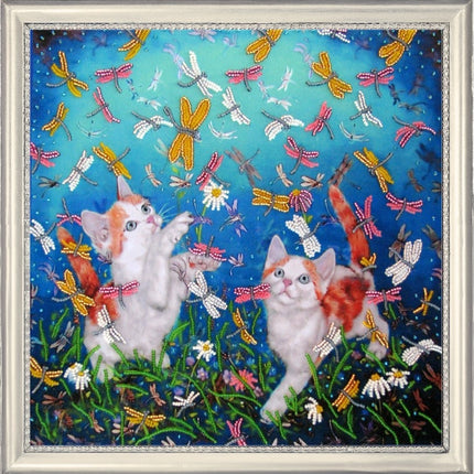 DIY Bead Embroidery Kit "Kitties and Dragonflies" 11.0"x11.0" / 28.0x28.0 cm