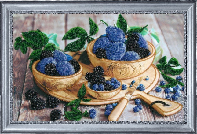 DIY Bead Embroidery Kit "Blackberry Still-life" 9.1"x14.6" (23.0x37.0 cm)