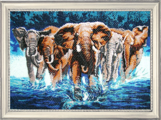 DIY Bead Embroidery Kit "African Elephants" 13.4"x19.7" / 34.0x50.0 cm