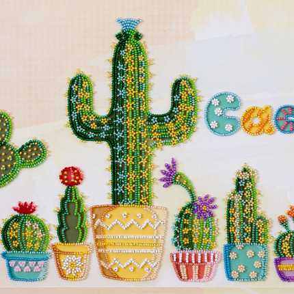 DIY Bead Embroidery Kit "Cactuses" 18.5"x9.8" / 47.0x25.0 cm