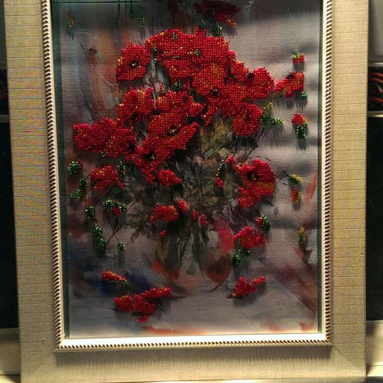 DIY Bead Embroidery Kit "Poppies" 10.0"x13.8" / 25.5x35.0 cm