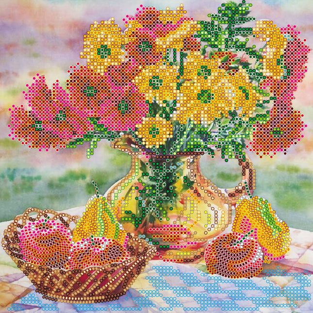 Canvas for bead embroidery "Gifts of summer" 7.9"x7.9" / 20.0x20.0 cm