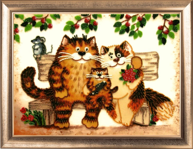 DIY Bead Embroidery Kit "Cats Family" 10.2"x13.8" / 26.0x35.0 cm