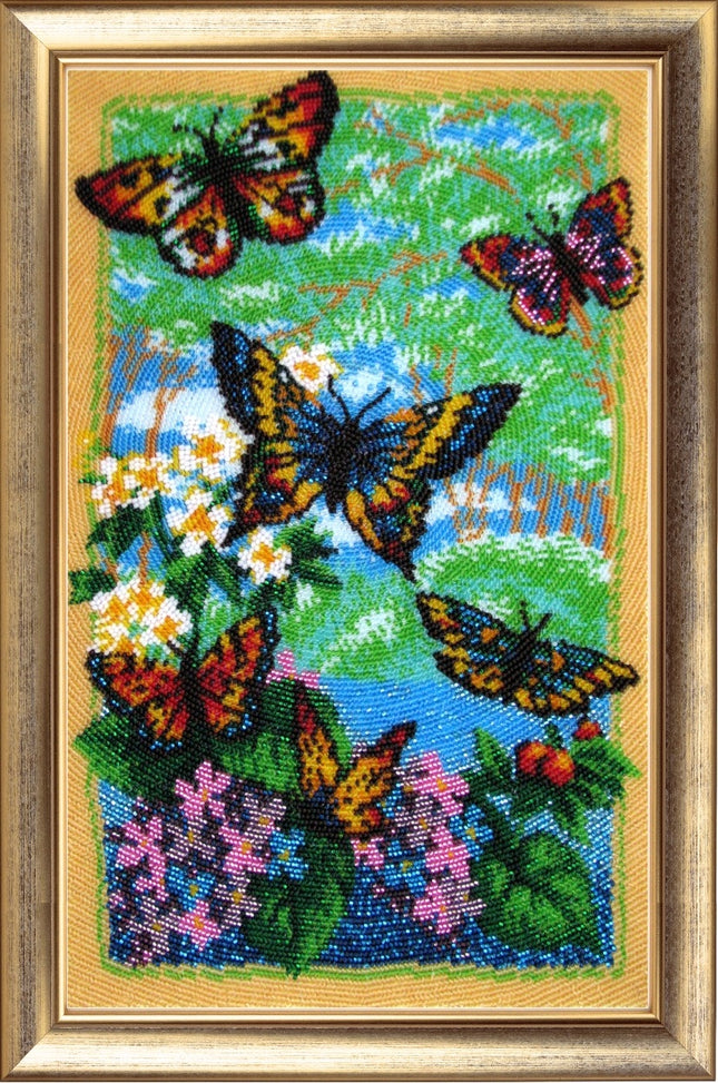DIY Bead Embroidery Kit "Flittering Butterflies" 14.2"x8.7" / 36.0x22.0 cm