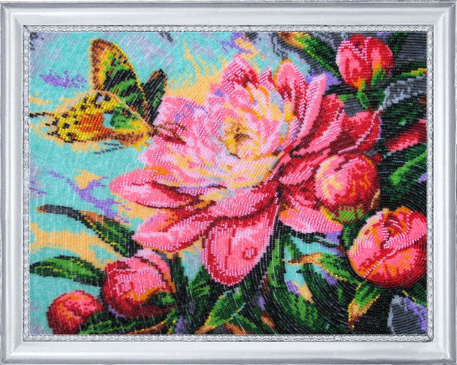 DIY Bead Embroidery Kit "Fragrance of Peonies" 10.2"x13.0" / 26.0x33.0 cm