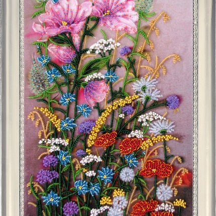 DIY Bead Embroidery Kit "Field Flowers" 15.0"x8.3" / 38.0x21.0 cm
