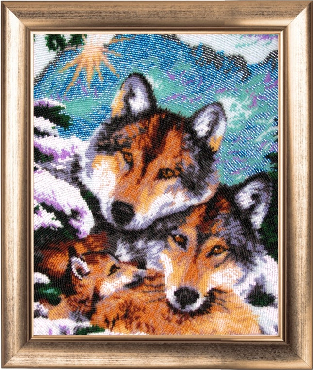DIY Bead Embroidery Kit "Wolves Family" 13.0"x10.6" / 33.0x27.0 cm