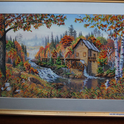 DIY Bead Embroidery Kit "Water-mill" 20.1"x12.6" / 51.0x32.0 cm