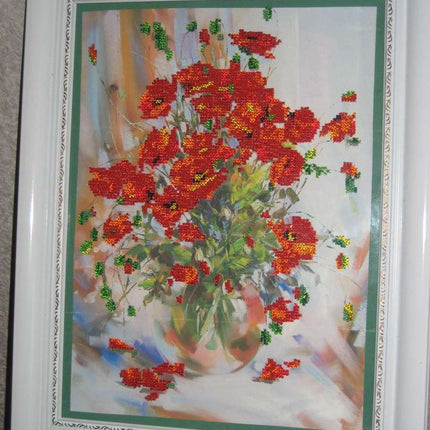 DIY Bead Embroidery Kit "Poppies" 10.0"x13.8" / 25.5x35.0 cm