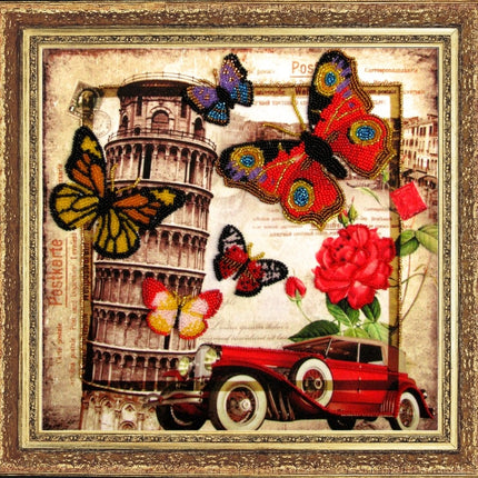 Bead DIY Embroidery Kit "Greetings from Italy" 10.2"x10.6"/ 26.0x27.0 cm