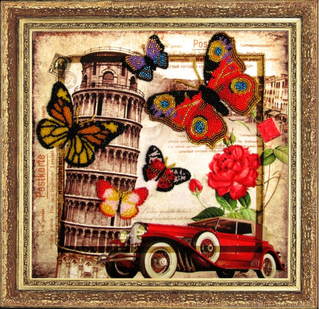 Bead DIY Embroidery Kit "Greetings from Italy" 10.2"x10.6"/ 26.0x27.0 cm