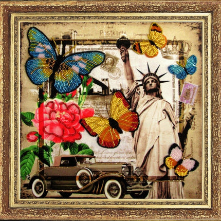 Bead DIY Embroidery Kit "Greetings from America" 10.2"x10.6"/ 26.0x27.0 cm