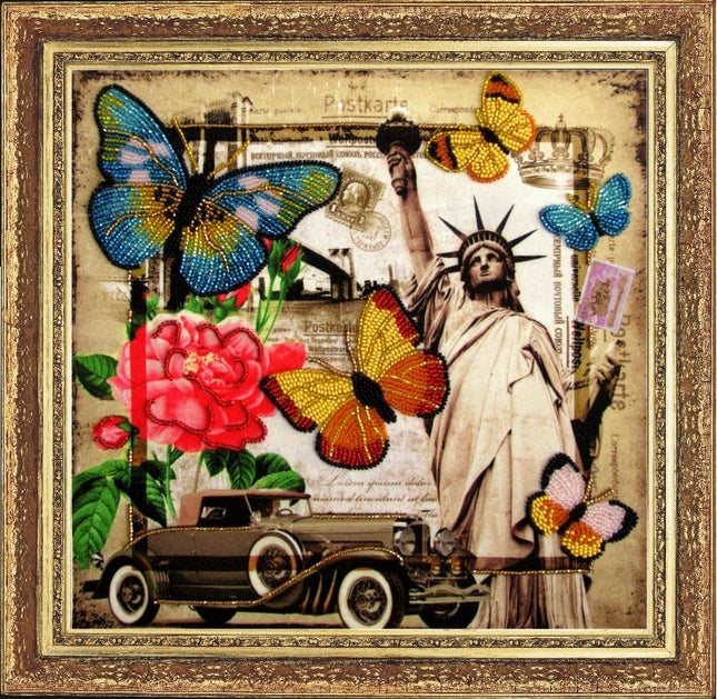 Bead DIY Embroidery Kit "Greetings from America" 10.2"x10.6"/ 26.0x27.0 cm