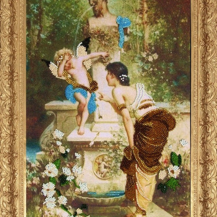 DIY Bead Embroidery Kit "Near a Fountain" 14.6"x9.1" / 37.0x23.0 cm