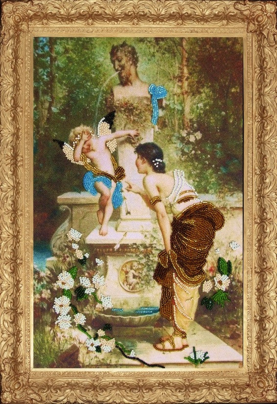 DIY Bead Embroidery Kit "Near a Fountain" 14.6"x9.1" / 37.0x23.0 cm