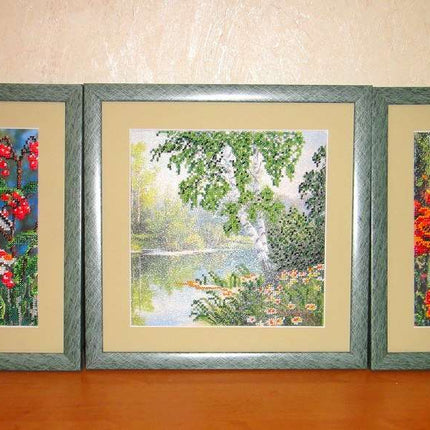 Canvas for bead embroidery "Poppy’s by the Lake" 7.9"x7.9" / 20.0x20.0 cm