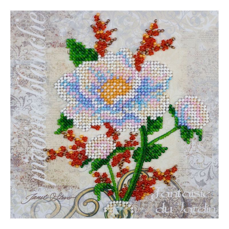 DIY Bead Embroidery Kit "White flower"  5.9"x5.9" / 15.0x15.0 cm