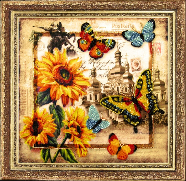 Bead DIY Embroidery Kit "Greetings from Ukraine" 10.2"x10.6"/ 26.0x27.0 cm