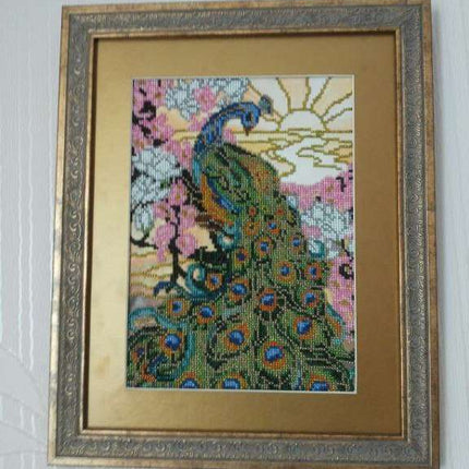 DIY Bead Embroidery Kit "Peacock" 7.9"x11.0" / 20.0x28.0 cm