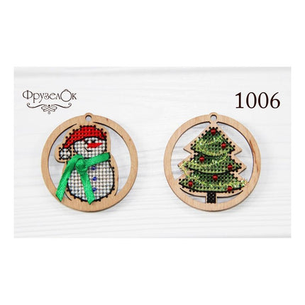 DIY Cross stitch kit on wood "Decoration" D 2.0 in / D 5.0 cm