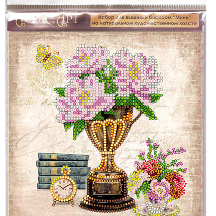 DIY Bead Embroidery Kit "Still lafe with a clock"  5.9"x5.9" / 15.0x15.0 cm