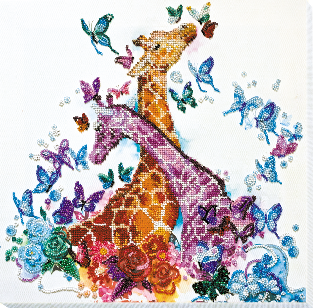 DIY Bead Embroidery Kit "Spotty giraffes" 11.8"x11.8" / 30.0x30.0 cm