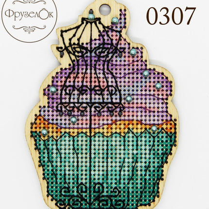 DIY Cross stitch kit on wood "Mannequin" 4.1x3.0 in / 10.5x7.5 cm