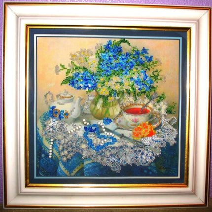 DIY Bead Embroidery Kit "Forget-me-nots" 10.2"x9.8" / 26.0x25.0 cm