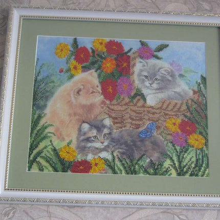DIY Bead Embroidery Kit "Kittens" 9.8"x7.9" / 25.0x20.0 cm