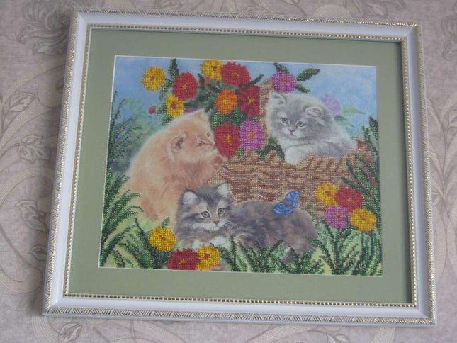 DIY Bead Embroidery Kit "Kittens" 9.8"x7.9" / 25.0x20.0 cm