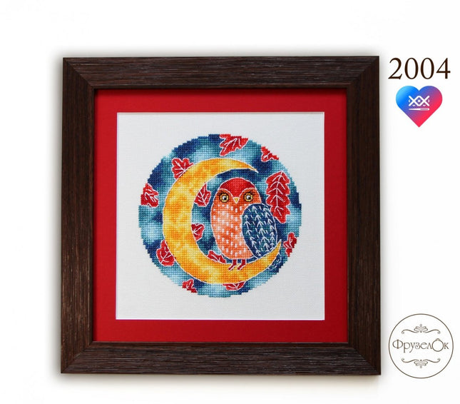 DIY Cross Stitch Kit "Owl on the moon" 5.3x5.3 in / 13.5x13.5 cm