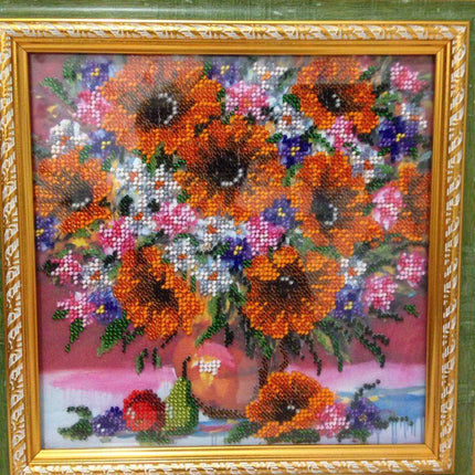 Canvas for bead embroidery "Sunflowers still-life" 7.9"x7.9" / 20.0x20.0 cm