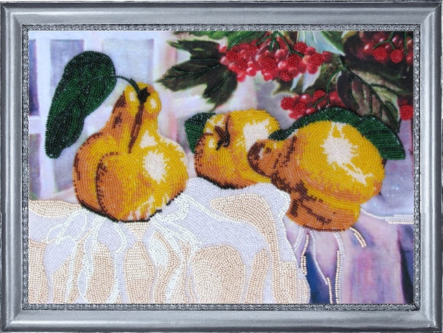 DIY Bead Embroidery Kit "Apple Quince Still-life" 9.4"x13.4" (24.0x34.0 cm)